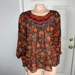 Ranna Gill Montrose Embroidered Blouse Shirt Small Peasant Anthropologie YY8